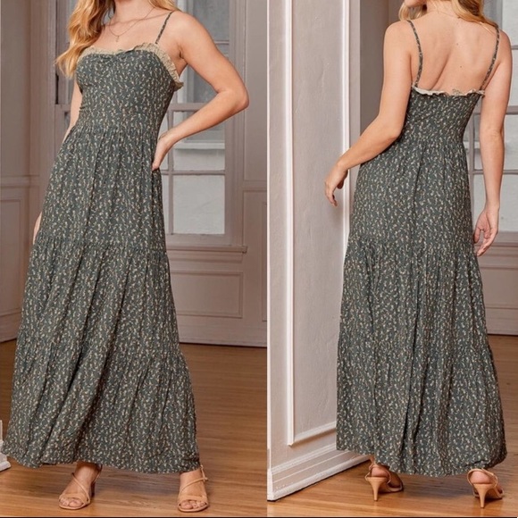 Lulus Dresses & Skirts - Lulu's Floral Maxi Dress in Green and Cream